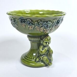 Vintage 1950s Lefton Ceramic Majolica Style Green Cherub & Grapes Model H4963